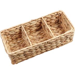 Water Hyacinth Napkin Holder, Rattan Napkin Holder for Tables, 1 PCS 3-Section Napkin Basket Decorative Wicker Napkin Tray for Kitchen, Bathroom, Living Room(Size 14.17"/36CMx5.70"/14.5CMx3.93"/10CM)