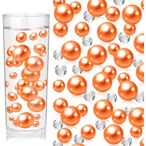 200PCS Orange Faux Pearls Beads for Centerpiece Vases, Vase Filler Faux Pearls, No Holes Filler Beads for Party Anniversary Birthday Wedding Table Decor, 10/14/20/30mm