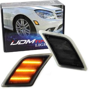 iJDMTOY Triple-Row Amber Full LED Side Markers, Compatible with Mercedes 2008-2011 W204 C250 C300 C350 & 2008-2013 C63 AMG, Smoked Lens, Replace OEM Amber Sidemarker Lamps