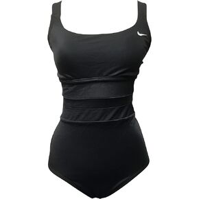 بدلة سباحة قطعة واحدة من Nike Missy Mesh Solid Edge على شكل حرف V، أسود، متوسط