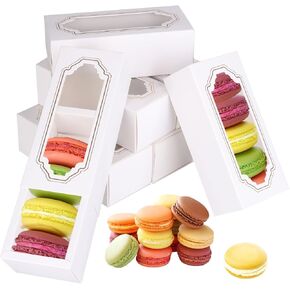 Macaron Boxes for 5 to 6, 50 Pack White Macarons Packaging Boxes with Clear Display Window Bakery Boxes or Container for Muffins, Macarons, Donut Mini Cupcakes Cookies