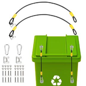4 Pack Outdoor Trash Can Lid Locks - Heavy Duty Garbage Can Lock for Animals, Bear Proof Lid Locks Metal Universal Trash Bin Locks, Sturdy Cord Coated Braided Wire Rope