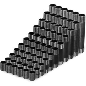 OQCB1200 1/2 Inch Assortment, Malleable Threaded Nipples,Steel Pipe Fittings for All Your DIY Vintage Shelving Projects, Black (Includes 6 of Each Size, 1-6 Inches 66 Pieces in Total)