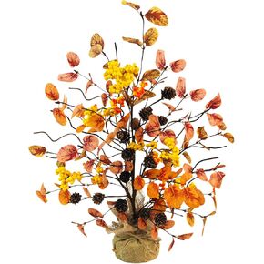 Uieke 20.5in Fall Tree Tabletop Fall Decor Artificial Maple Leaf Tree with Orange Pumpkins Berries Burlap Base Autumn Centerpiece Harvest Fall Thanksgiving Decorations Home Indoor
