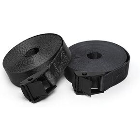 gunhunt 2 PCS Cargo Bundle Strap، 16.4Ft x 0.98In، مشبك حزام قابل للتعديل، حزام سحب مقطورة، شريط ثابت للسيارة، حزام من النايلون، لسقف السيارة، السفينة، الشاحنة (أسود) in Kuwait