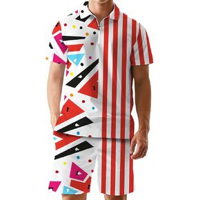 Men's 2 Piece Summer Outfits Hawaiian Print Short Sleeve Summer Shirt and Shorts Set