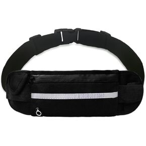 Men’s Women’s Running Waist Packs, Running Belts for Hanging Mobile Phone Water Bottle with Adjustable Strap, Reflective Strip and Water Bottle Strap for Exercise (Black)