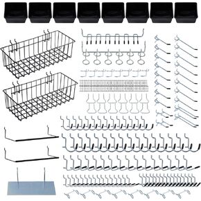 246PCS Pegboard Accessories Organizer Kit,Includes Pegboard Hooks,Bins,Baskets,Paper Towel Holder;Suitable for 1/8 and 1/4 Pegboard,Can be Used for Hanging Tools,Garage Storage,etc. (Black)