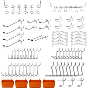 C&T 80 Piece Pegboard Hooks Assortment Kit, Pegboard Accessories Organizer Set with Bins, 1/8 and 1/4 in pegboard Hooks, for Hanging Tools, Organizing Various Tools,Garage Pegboard Wall Organization
