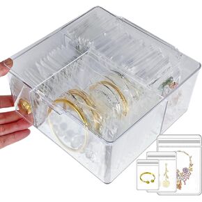 High-capacity Acrylic Jewelry Organizer and Storage with 60 Protable Anti-oxidation Jewelry Bags, Clear Jewelry Box Organizer for Earrings Bracelets Rings Necklaces, Travel Jewelry Case Organizer.