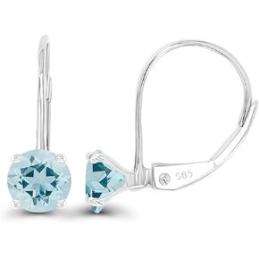 14k Gold Plated 925 Sterling Silver 5mm Round Hypoallergenic Genuine Birthstone Leverback Earrings