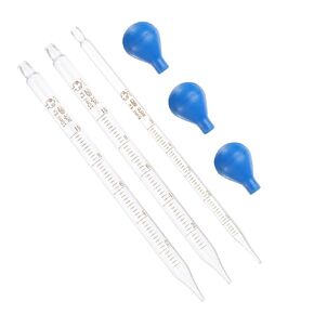 PATIKIL 5ml 10ml Glass Dropper Pipettes, 3pcs Lab Graduated Scaled Tool Straight Tip Droppers for Liquid Essential Oil Transfer, with Blue Rubber Cap