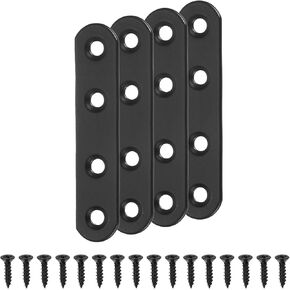 uxcell 4 Set Flat Repair Plates, 0.63 x 3 Inch Stainless Steel Flat Straight Brace Bracket Mending Joining Plates with Screws for Fixing Wooden Furniture Corner, Black