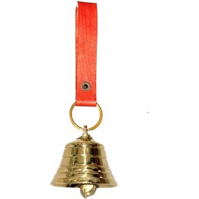 Brass Hanging Bell for Door Knob Decoration, Gold Home Garden Christmas Decor Shopkeepers Bell on Leather Rope