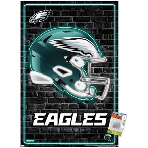 Trends International NFL Philadelphia Eagles - Neon Helmet 23 Wall Poster, 22.37" x 34.00", Poster & Push Pin Bundle