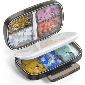Medicine Pill Organizer Travel Airtight Pill Box for Purse Vitamin Organizer Large Compartments Portable Medication Storage Pocket Pharmacy Container with Labels Supplement Holder Pill Case Compact