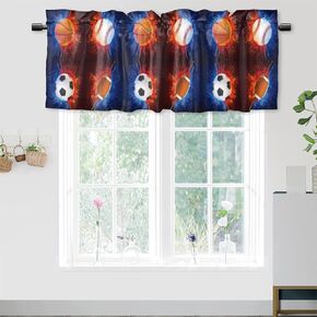 Sports Splash Art Valance Curtains for Kitchen Bathroom Bedroom Cafe Living Room,Sports Balls Print Art Rod Pocket Decor Short Window Curtain 1 Panel, 54x18 Inch
