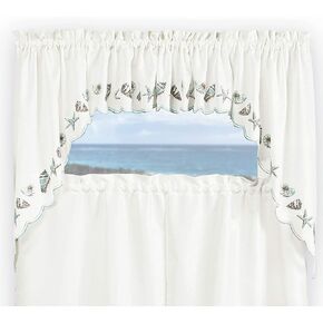 Renaissance Home Fashion Collections Etc Seashells Embroidered Swag Pair, 56" X 38", Sea Mist