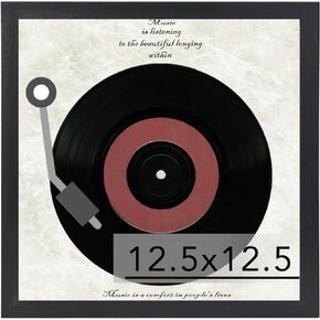 Wood Vinyl Record Frame for the Wall, Display 12.5x12.5 Album Cover and 12x12 LP Vinyl Record with Cover, Album Frames for Vinyl Records, Sturdy 12.5x12.5 Frame Black, 1 Pack