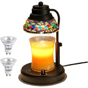 Electric Candle Warmer Lamp with Colorful Diamond Lampshade, Metal Wax Melting Lattern with Timer and Dimmer, Adjustable Height Candle Melting Lamp Home Decor (Black)