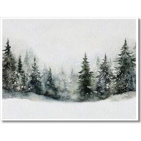 Enlaizhude Winter Forest Landscape,Snowy Winter Landscape Evergreen Trees Watercolor Painting Christmas Pine Trees In Winter,Winter Scene |Snowy Landscape Art |Snow Pine Trees | Winter Evergreen