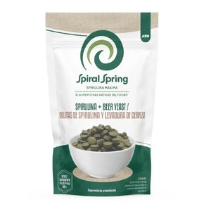 Spiral Spring Organic Spirulina Tablets with 100% Natural Brewer's Yeast, Bag with 200 Grams, Certified Maximum Spirulina Algae, Kosher, Gluten Free, without Preservatives or Colorants.