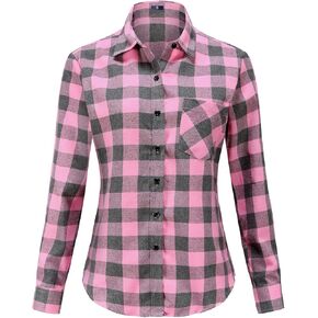Women Buffalo Flannel Plaid Shirts Long Sleeve Button Down Blouses