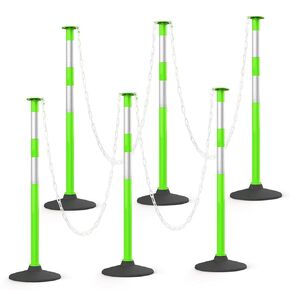 HiGiant 6 Pack 34 Inches Traffic Delineator Posts with Weighted Rubber Base, Portable Lime Green Safety Posts Cones with Reflective Collars and 5 Ft Plastic Chains for Parking Lot, Construction Work
