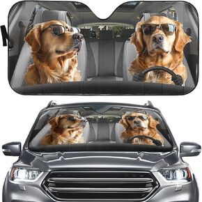 Dog Driving Auto Windshield Sun Shade,Funny Family Foldable Sun Visor Protector UV Rays Reflective 57x27.5 Inches Sunshade for Car Truck SUV to Keep Your Vehicle Cool