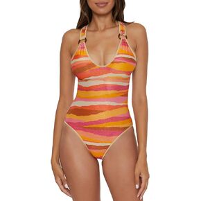 BECCA Women's Canyon Sunset One Piece Swimsuit, Scoop Neck, Adjustable, Bathing Suits