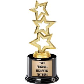 Crown Awards Gold Star Trophies with Custom Engraving, 7.25" Personalized Three Stars Recognition Trophy On Deluxe Round Base Prime