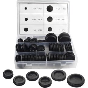 XINGYHENG 52Pcs 6 Sizes Closed Rubber Grommet Kit Double Sided Electrical Wire Gasket Solid Round Rubber Hole Plugs Assortment Set for Wire Plug Plumbing Automotive
