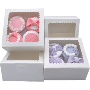 50pcs 6x6x3 Inch White Cupcake Boxes with Window - Ideal for Various Sweets and Desserts, Including Cookies, Macarons, Pastry, Donuts, Muffins, and Chocolate Covered Strawberries