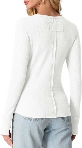 GRECERELLE Waffle Knit Long Sleeve Shirts for Women Crew Neck Slim Fitted Going Out Tops Y2k Outfits in Saudi Arabia