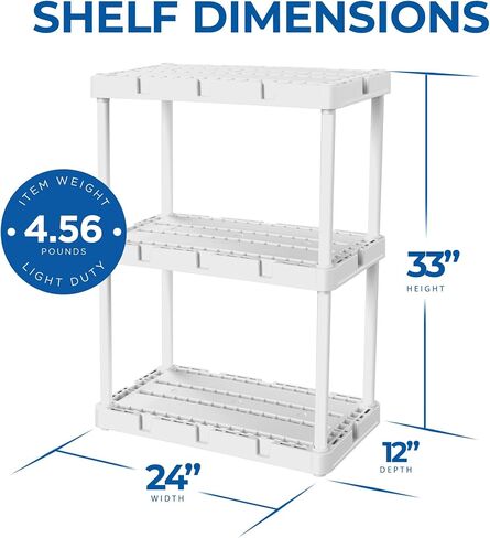 Gracious Living Knect A Shelf Light Duty 3 وحدات تخزين متشابكة للمنزل أو المكتب أو الطابق السفلي أو المرآب، أبيض (عبوتان) in Saudi Arabia