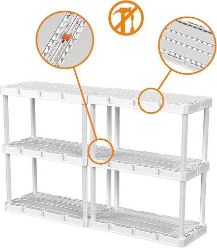 Gracious Living Knect A Shelf Light Duty 3 وحدات تخزين متشابكة للمنزل أو المكتب أو الطابق السفلي أو المرآب، أبيض (عبوتان) in Saudi Arabia
