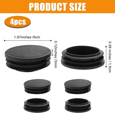 4 Pcs Round Plastic Plugs Plastic Fitness Equipment Pipes Tubing Hole Plugs Cover Insert Black End Caps for Round Metal Tube Fences Glide Protection from Chair Legs and Furnitures in Saudi Arabia