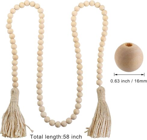 Foraineam 3 قطع 58 بوصة خرزة خشبية إكليل مع شرابات مزرعة ريفية ريفية زينة للعطلات صلاة بوهو خرز ديكور للتعليق على الحائط in Kuwait