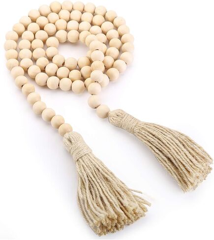 Foraineam 3 قطع 58 بوصة خرزة خشبية إكليل مع شرابات مزرعة ريفية ريفية زينة للعطلات صلاة بوهو خرز ديكور للتعليق على الحائط in Kuwait