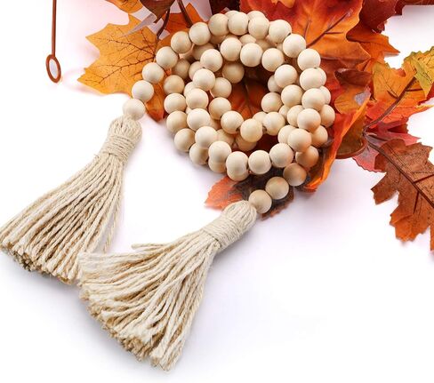 Foraineam 3 قطع 58 بوصة خرزة خشبية إكليل مع شرابات مزرعة ريفية ريفية زينة للعطلات صلاة بوهو خرز ديكور للتعليق على الحائط in Kuwait