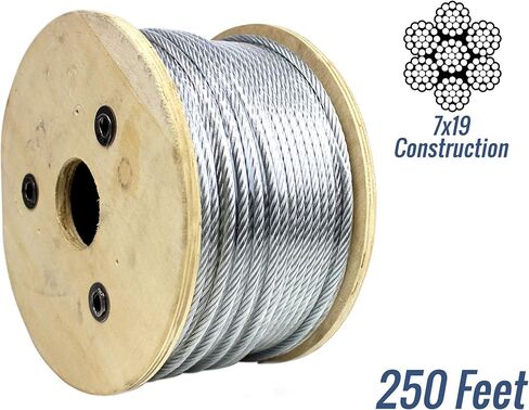 حبل سلكي RK، كابل فولاذي مجلفن للطائرات مقاس 7 × 19، 1/4 بوصة، 500 قدم in Kuwait