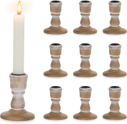 NUPTIO Taper Candle Holders Wood: 2 Pcs Rustic Brown Wooden Candlestick Holder - Vintage Small Farmhouse Candles Stick Candleholder for Christmas Wedding Party Home Living Room Table Decor in Saudi Arabia