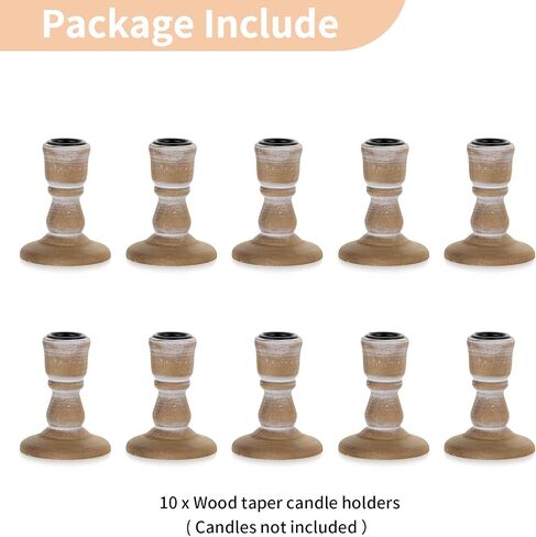 NUPTIO Taper Candle Holders Wood: 2 Pcs Rustic Brown Wooden Candlestick Holder - Vintage Small Farmhouse Candles Stick Candleholder for Christmas Wedding Party Home Living Room Table Decor in Saudi Arabia