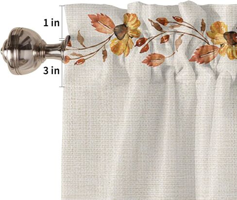 ستائر المطبخ ومجموعة الستارة، ستارة الخريف الحصاد الستارة وطبقة قضيب الجيب نافذة الستار طبقات لغرفة النوم الحمام 3 قطعة الستار 24 بوصة طول الشكر ورقة اليقطين القيقب in Kuwait