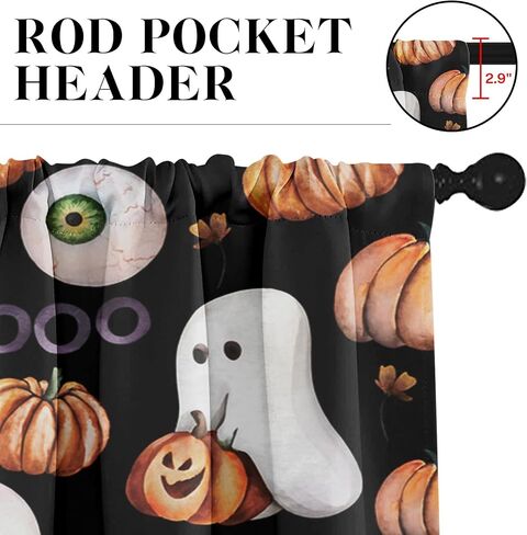 Halloween Cute Ghost Kitchen Window Curtains Valance and Tier Set 36 Inch, Vintage Watercolor Pumpkin 3 Piece Window Treatment Tiers for Living Room Bedroom Kitchen Decor Drapes in Kuwait