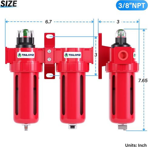 TAILONZ PNEUMATIC 0-150PSI 3/8 Inch NPT Aluminum Alloy Air Filter Drying System, Particulate Filter, Coalescing Filter, Desiccant Dryer Filtration and Drying in Saudi Arabia