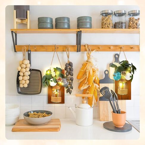 2 حزمة من شمعدانات ميسون ديكور الخريف مع أضواء LED شمعدانات جدارية ريفية وسيقان الأوكالبتوس الاصطناعية، فانوس خريفي لتزيين المنزل وديكور المزرعة in Kuwait