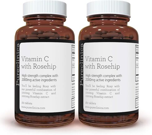 pureclinica Vitamin C with Rosehip – 2000mg (1000mg VIT C & 1000mg Rosehip Extract) x 360 Tablets – 1 Years Supply! in Saudi Arabia