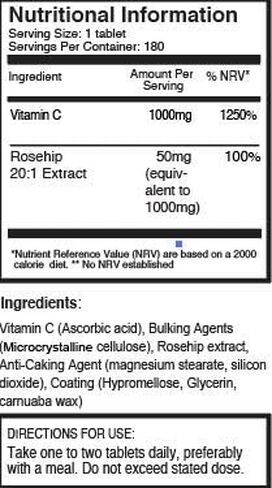pureclinica Vitamin C with Rosehip – 2000mg (1000mg VIT C & 1000mg Rosehip Extract) x 360 Tablets – 1 Years Supply! in Saudi Arabia