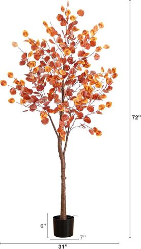 Nearly Natural 6-FT Pre-lit Artificial Autumn Eucalyptus Tree with 300 Warm White LED Lights, Faux Eucalyptus Tree with Fall Colors for Home & Office Décor in Black Nursery Planter in Saudi Arabia